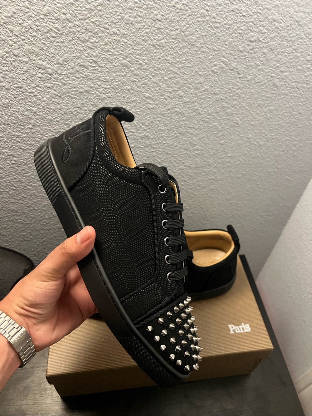 Black Stud-Point Low-Top Sneakers